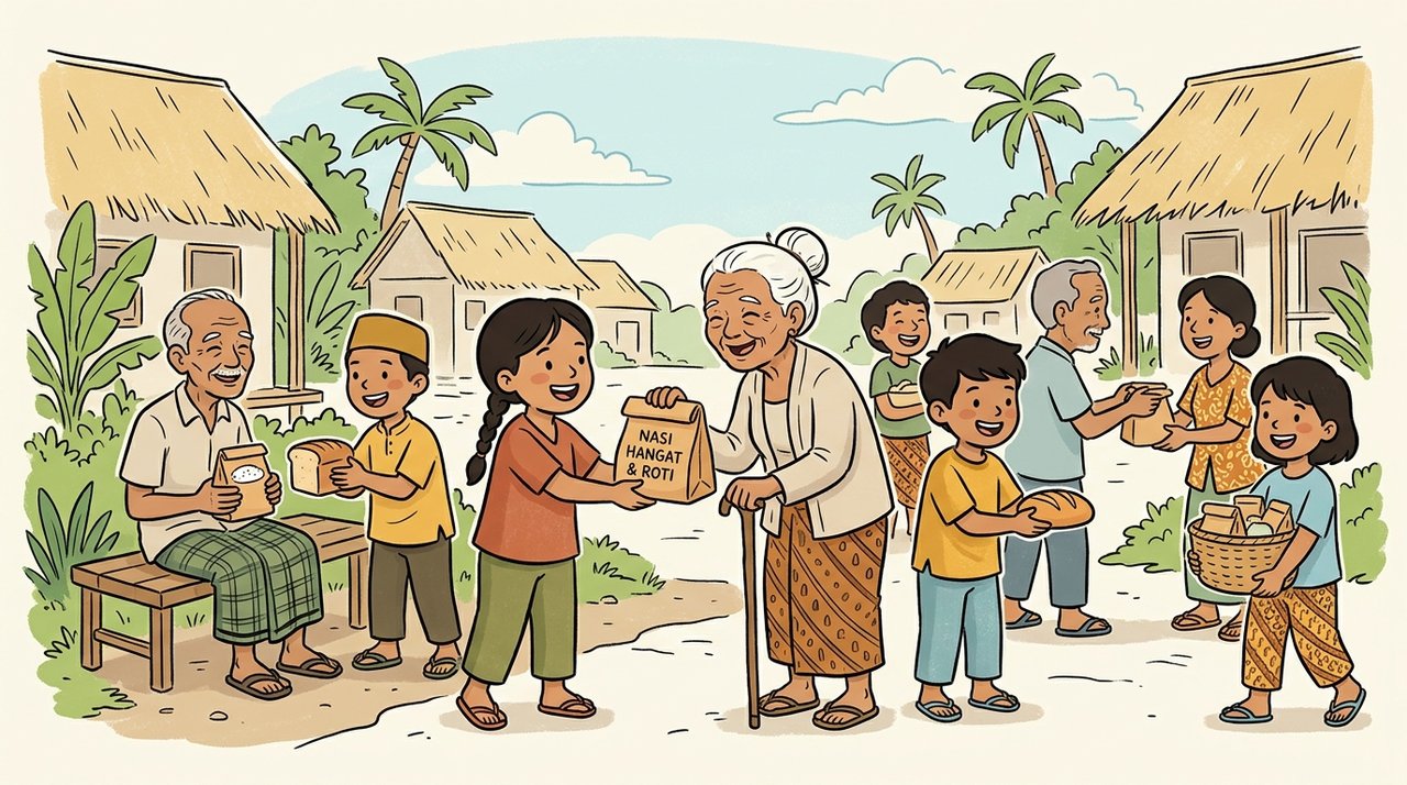 Ilustrasi semangat berbagi, kepedulian sosial, dan kemandirian anak asuh Rumah Sejahtera