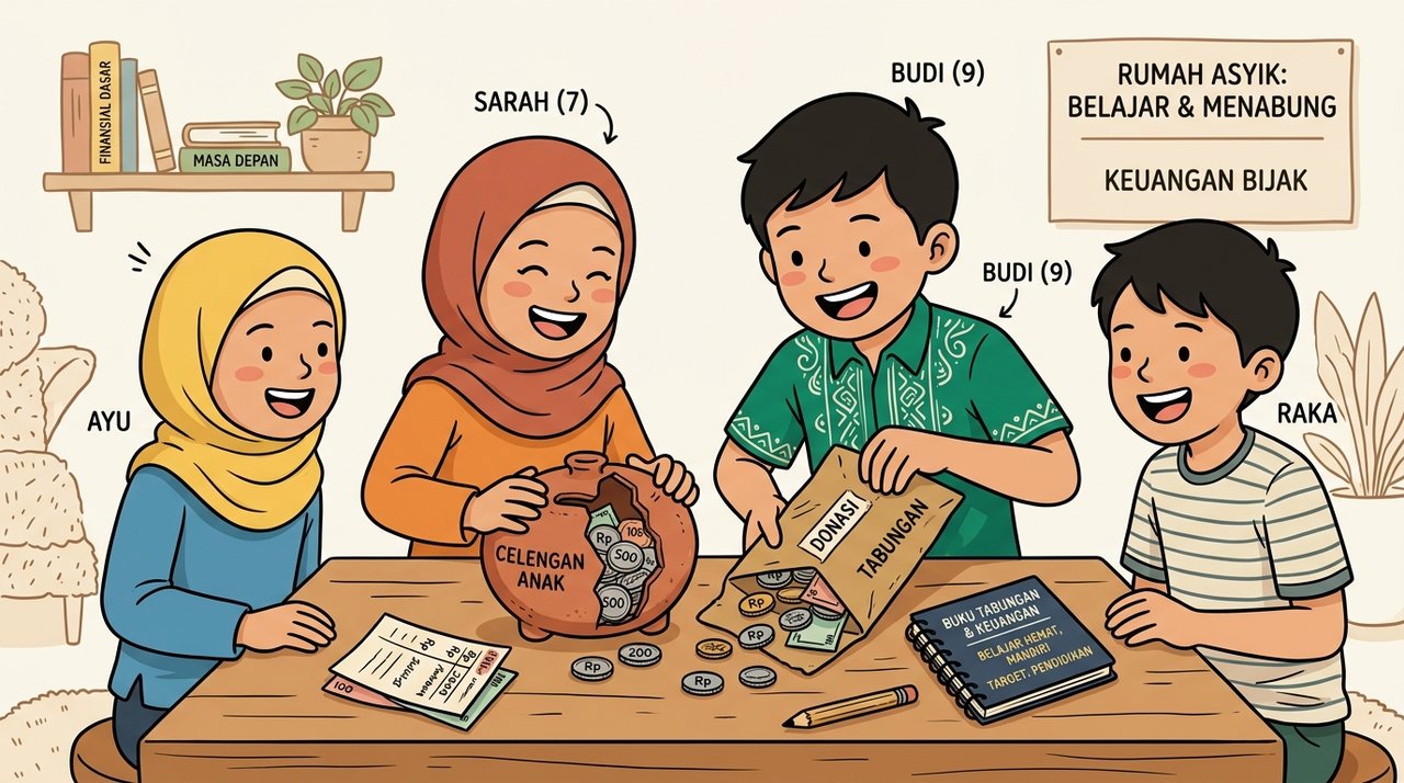 Ilustrasi tradisi mbukak tabungan anak asuh belajar literasi keuangan dan kemandirian
